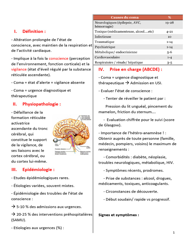 Comas non traumatiques : diagnostic et prise en charge | PDF | Coma ...
