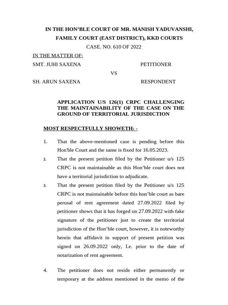 Jurisdiction Challenge in Family Court Case | PDF | Affidavit | Justice