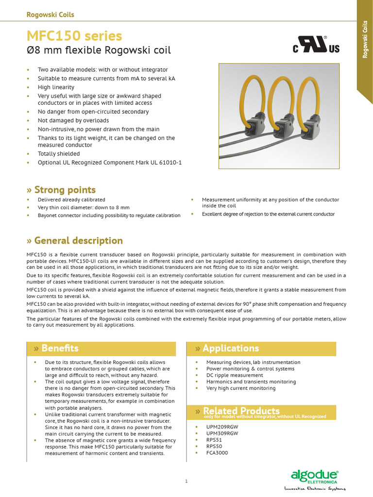 MFC150 Flexible Rogowski Coils Overview | PDF | Inductor | Transformer