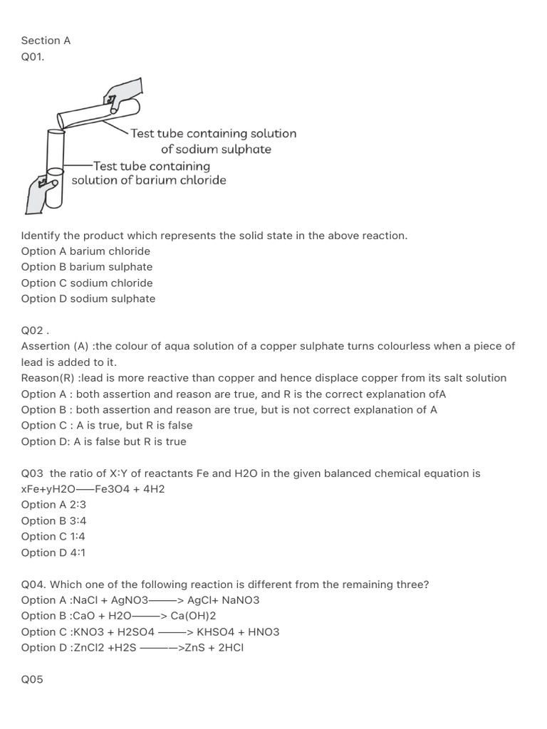 Chemical Reaction Questions and Answers | PDF | Chemical Reactions ...