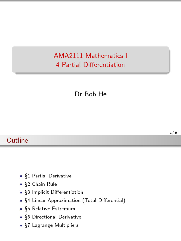 Ch4 Partial Differentiation | PDF | Derivative | Function (Mathematics)