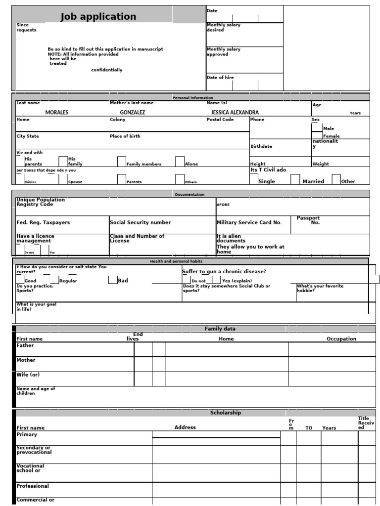 Job Application Form Template | PDF
