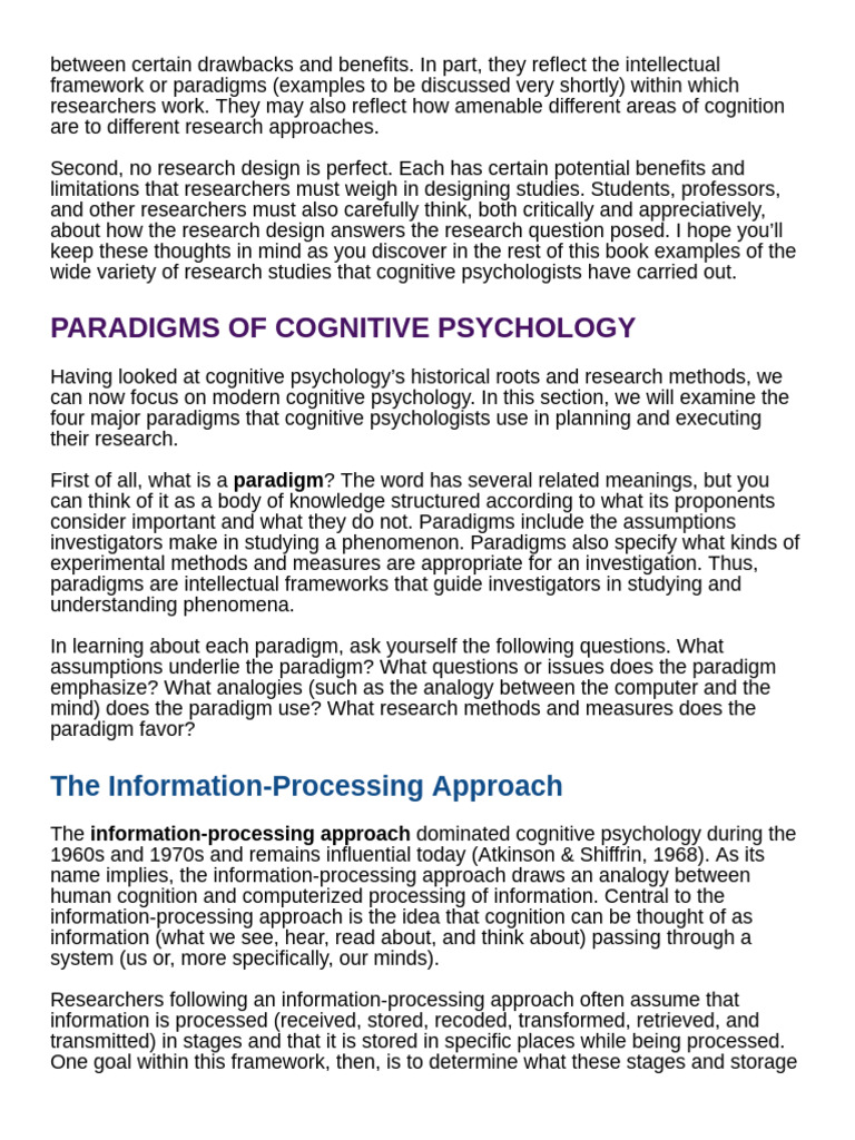 Paradigms of cog psych | PDF | Embodied Cognition | Cognition