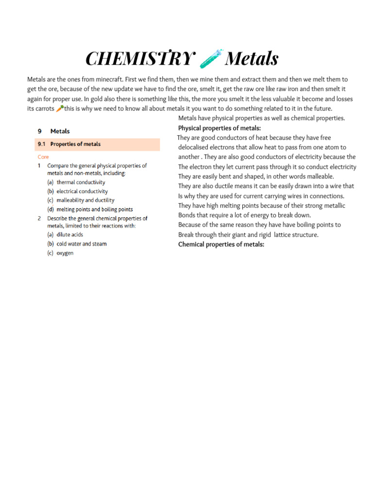 Chemistry ? Metals | PDF