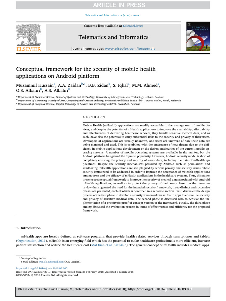 Security Framework for Android mHealth Apps | PDF | Android (Operating ...
