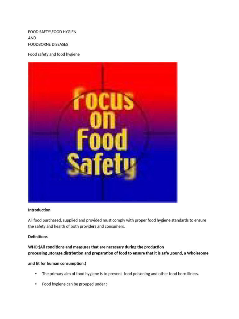 Food Safety and Hygiene Guidelines | PDF | Foodborne Illness | Diarrhea