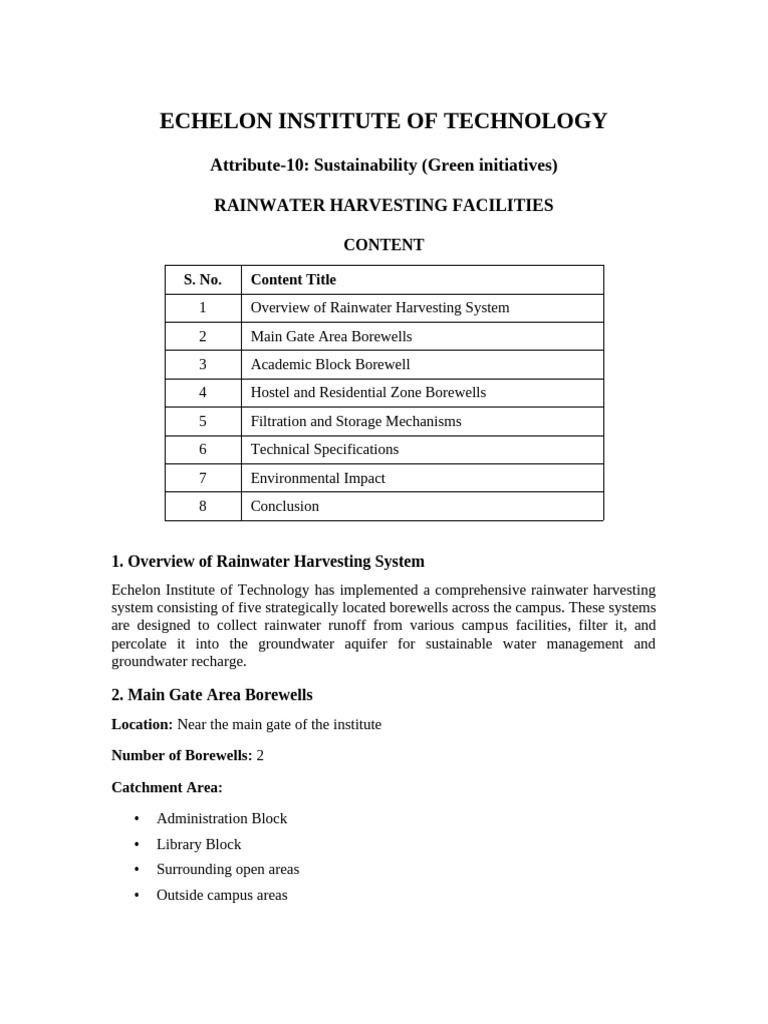 Echelon Institute Rainwater Harvesting System | PDF | Groundwater ...