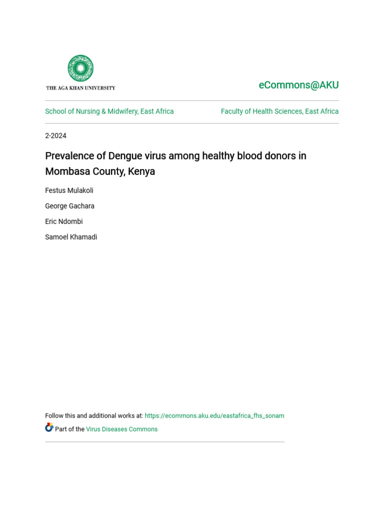 Dengue Virus Prevalence in Mombasa Donors | PDF | Serology | Human ...