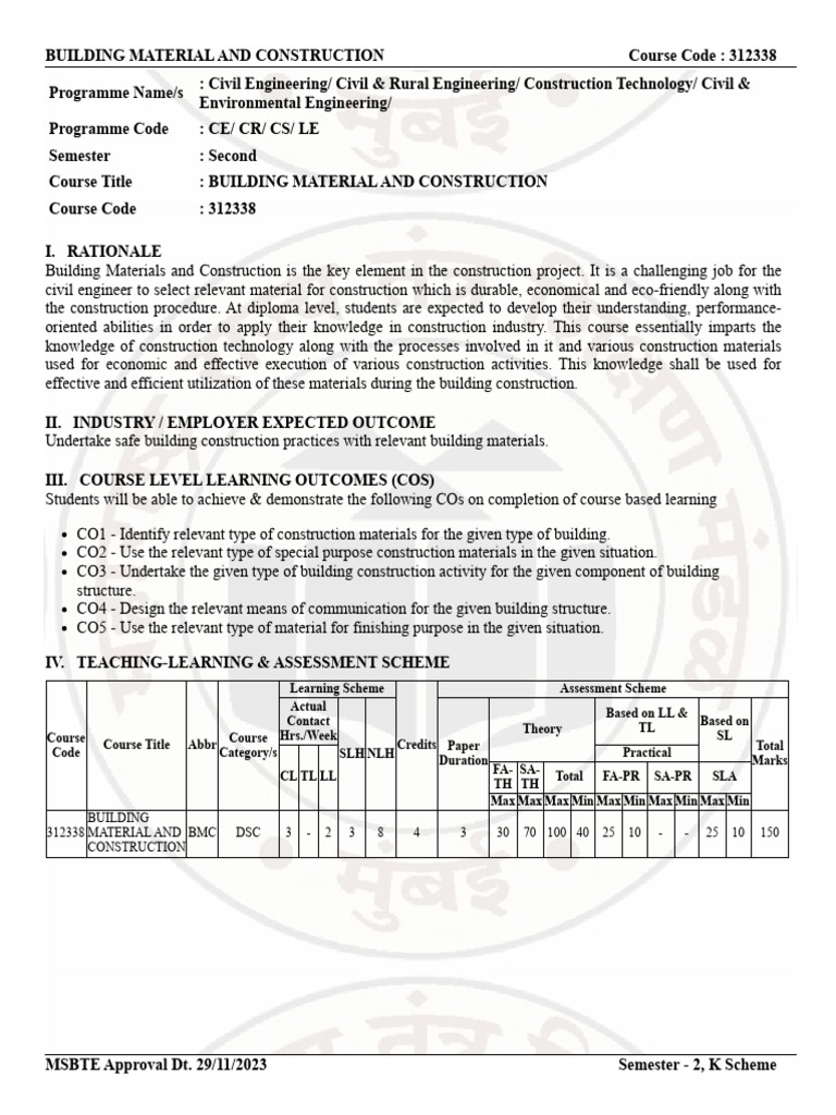Building Materials & Construction Course | PDF | Masonry | Building ...