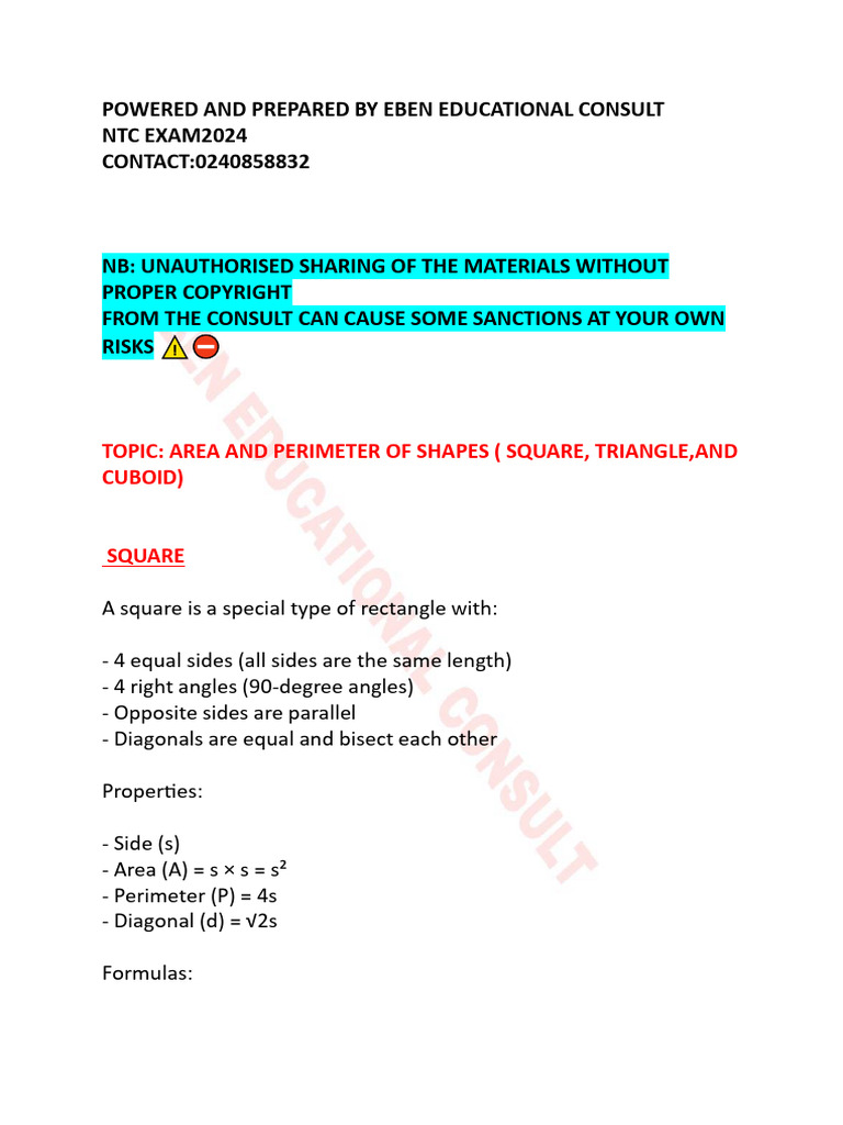 Area and Perimeter of Shapes Guide | PDF | Area | Triangle