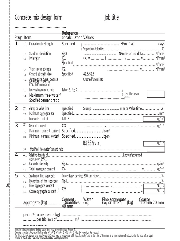 Concrete Mix Design Specification Form | PDF | Pascal (Unit) | Quantity