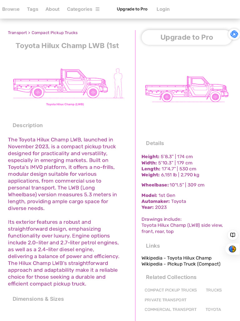 2023 Toyota Hilux Champ LWB Specs | PDF | Pickup Truck | Truck