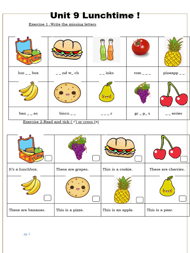 Lunchtime Vocabulary Exercises | PDF