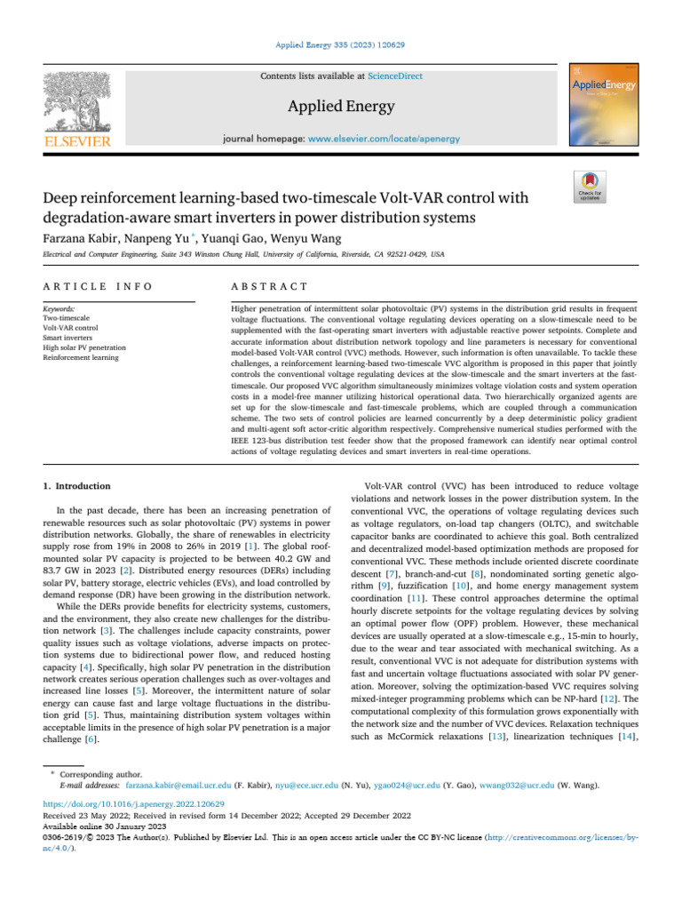 Deep Reinforcement Learning for Volt-VAR Control | PDF | Photovoltaics ...