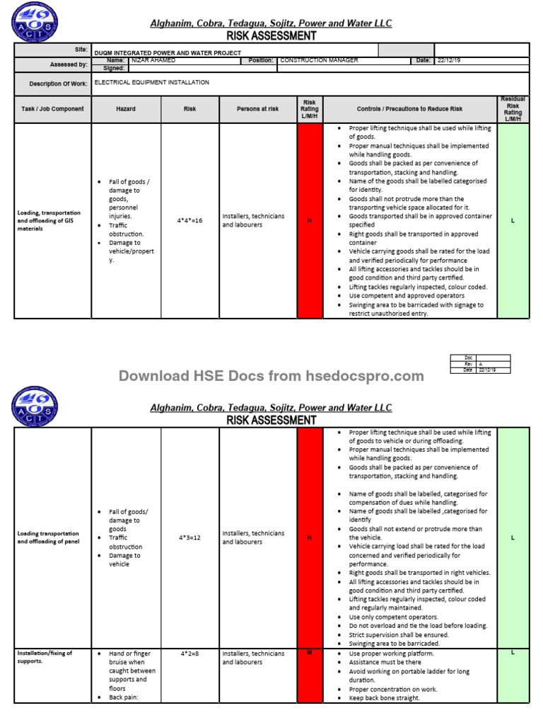 Risk Assessment for Duqm Power Project | PDF | Personal Protective ...