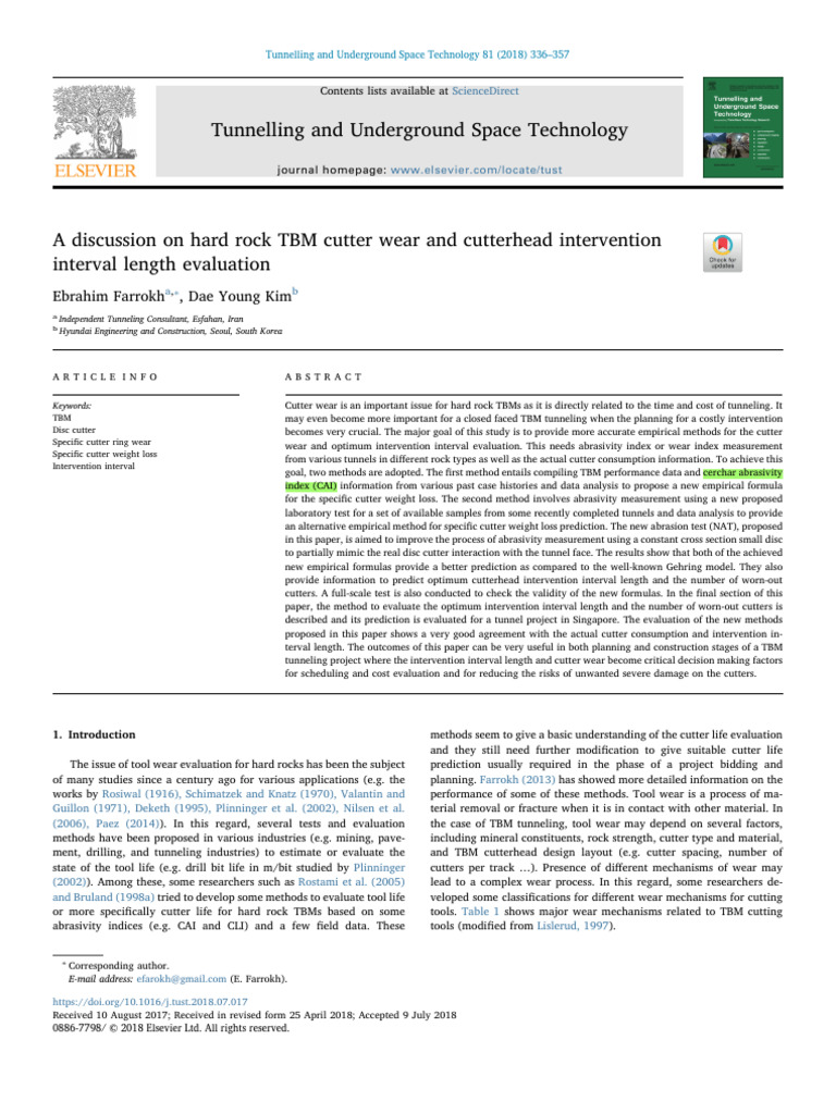 Hard Rock TBM Cutter Wear Analysis | PDF | Wear | Physical Sciences