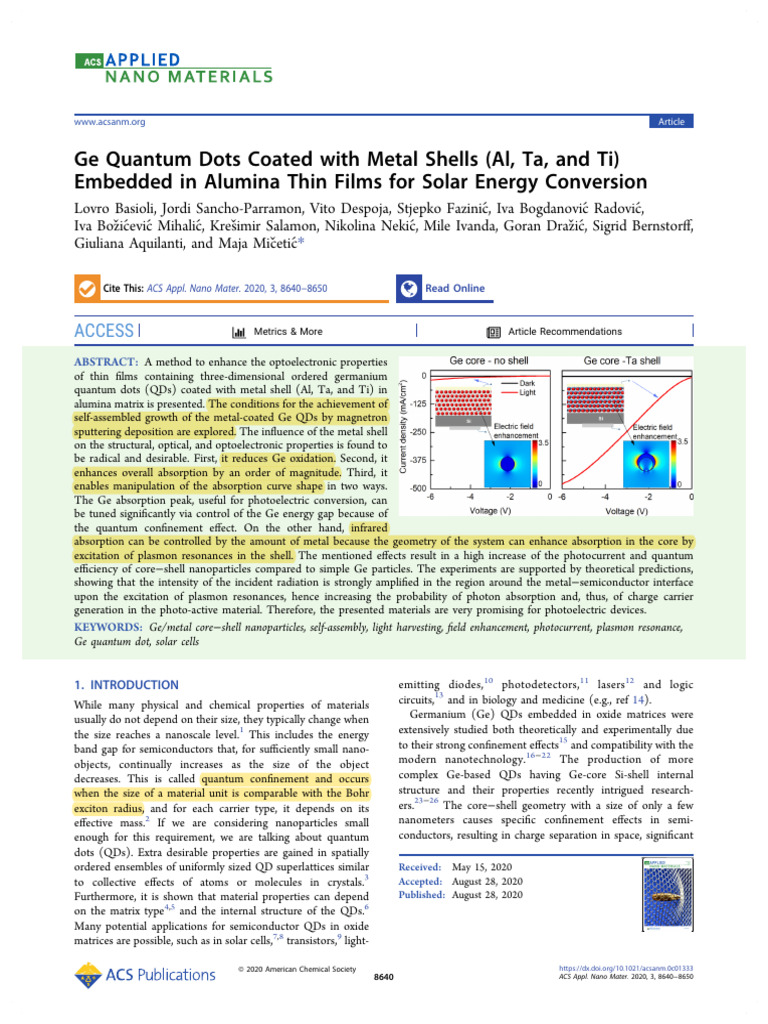 Ge Quantum Dots Coated With Metal Shells (Al, Ta, and Ti) | PDF | Thin ...
