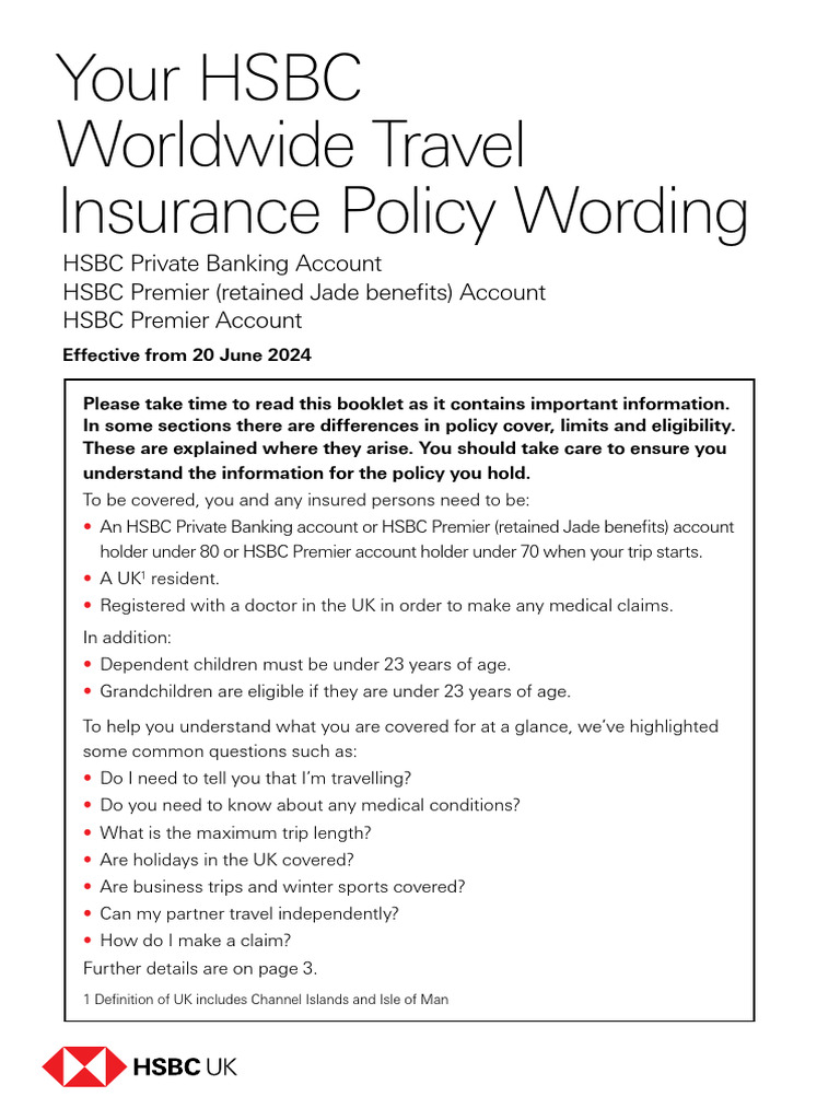 HSBC Travel Insurance Policy Details | PDF | Insurance | Travel Visa