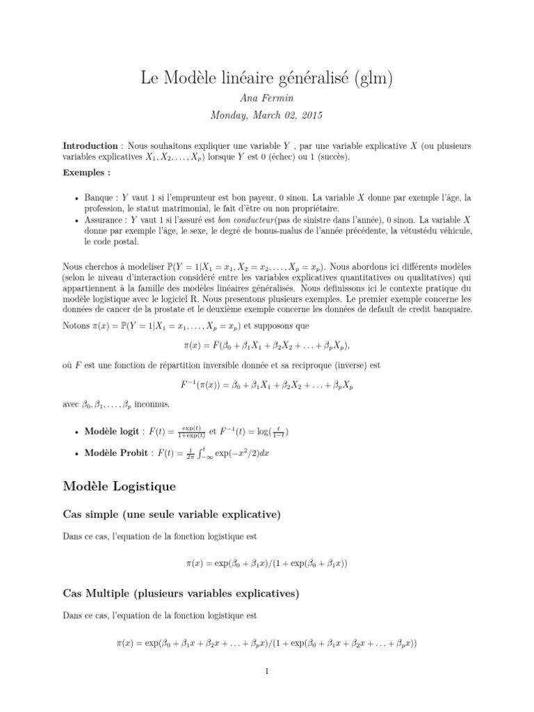 Modèle Linéaire Généralisé et Logistique | PDF | Régression logistique ...
