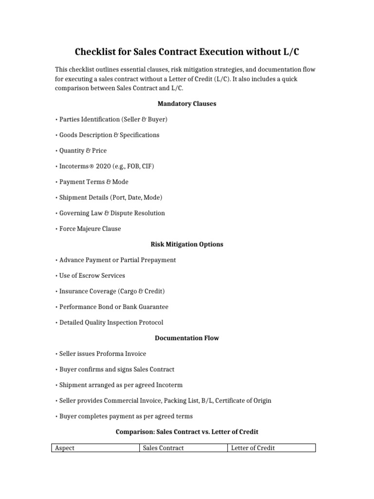 Checklist Sales Contract No LC | PDF