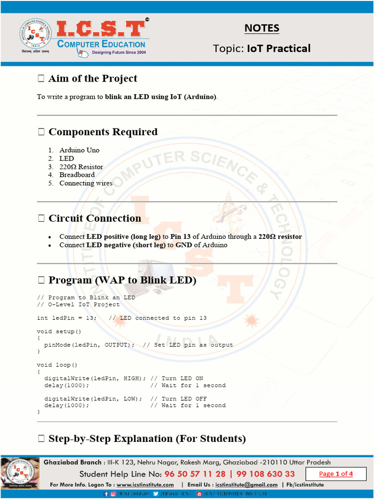 Practical-1 IoT LED ON OFF | PDF | Arduino | Electrical Engineering
