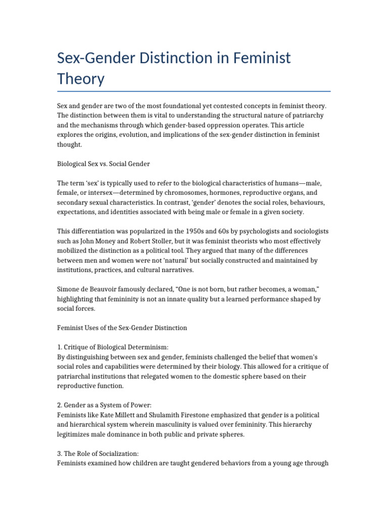 Sex-Gender Distinction in Feminist Theory | PDF | Gender | Gender Studies
