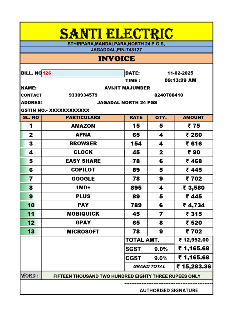 Invoice for Electrical Goods Purchase | PDF