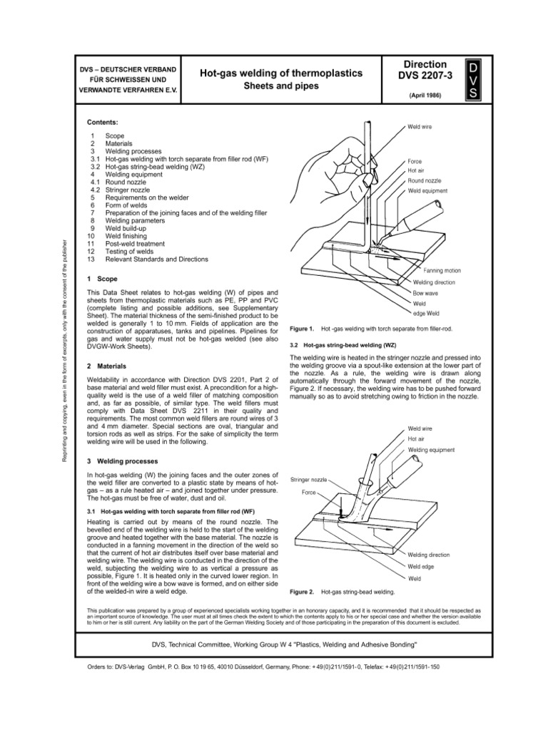 DVS 2207-3-1986 Hot-Gas Welding of Thermoplastics | PDF