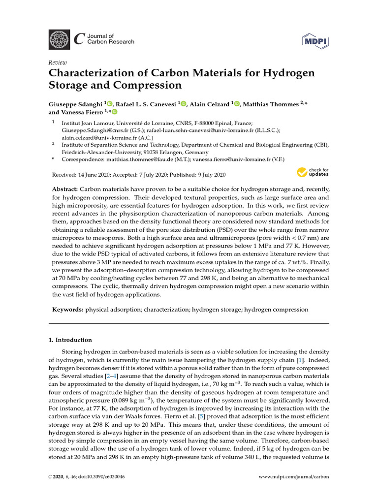 Carbon Materials for Hydrogen Storage | PDF | Physical Sciences ...
