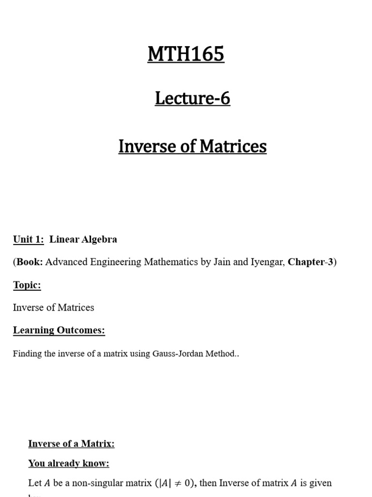Inverse of Matrices: Gauss-Jordan Method | PDF | Matrix (Mathematics ...