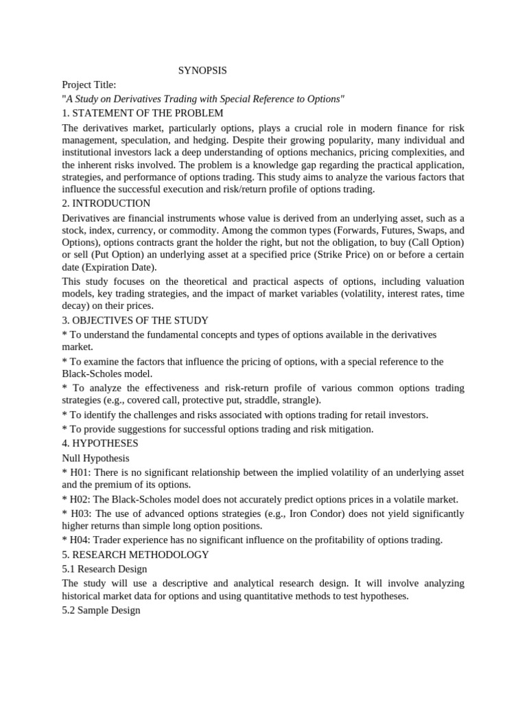 Study on derivatives project | PDF | Option (Finance) | Derivative ...