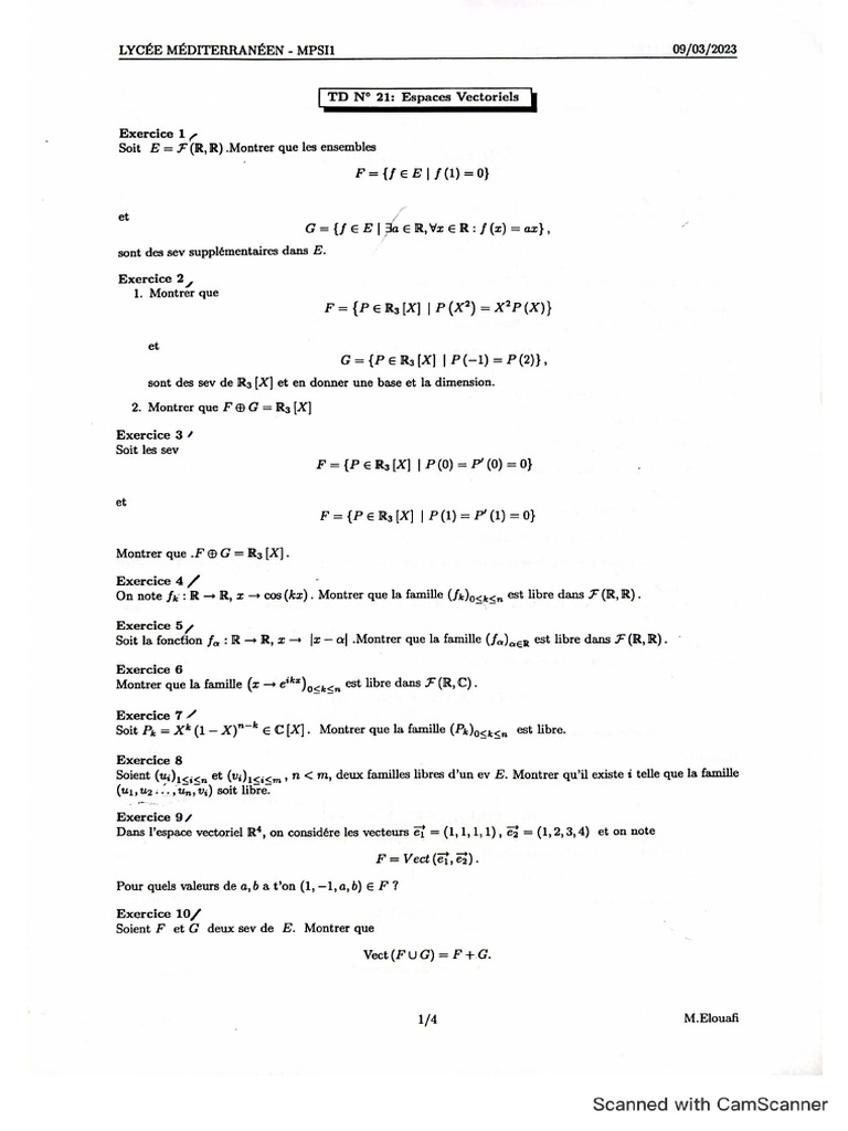 (TD) (P24) Espaces Vectoriels | PDF
