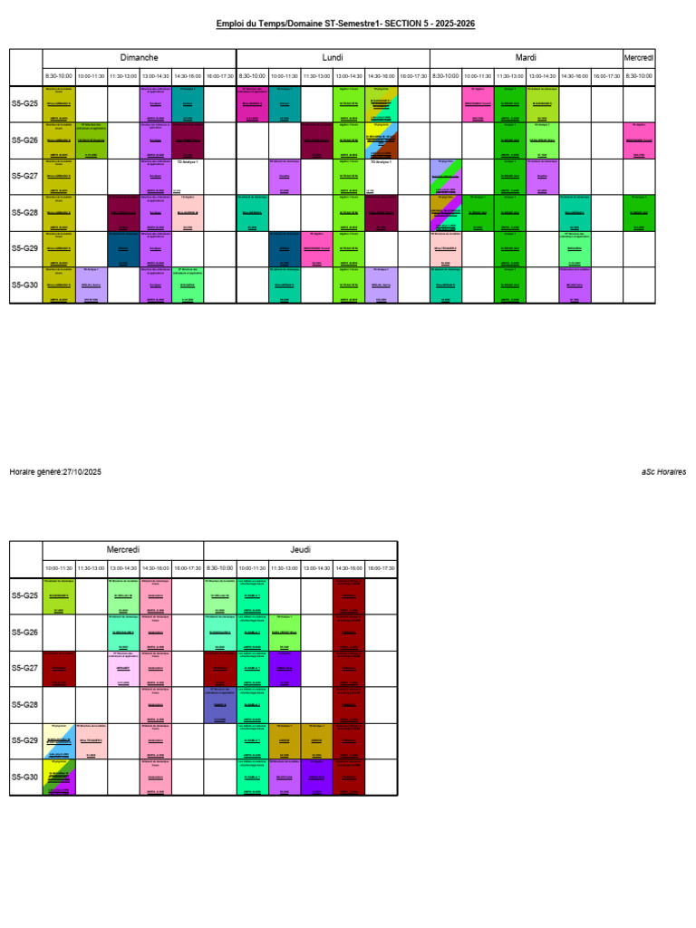 Emploi du Temps ST Semestre 1 2025-2026 | PDF