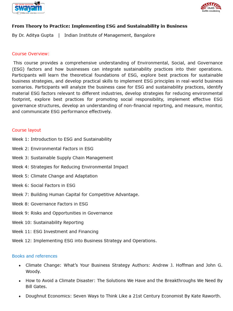 ESG and Sustainability in Business Course | PDF | Climate Change ...