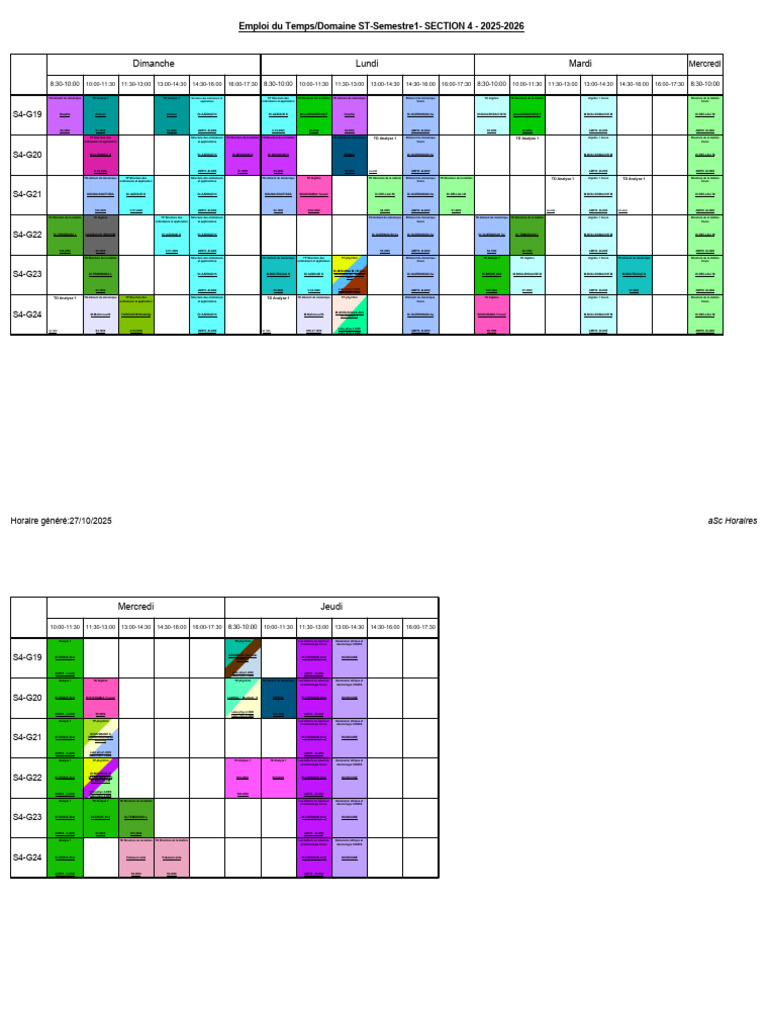 Emploi du Temps ST Semestre 1 2025 | PDF | Chimie