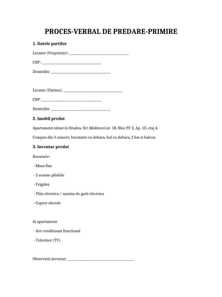 PV Predare Primire WORD | PDF