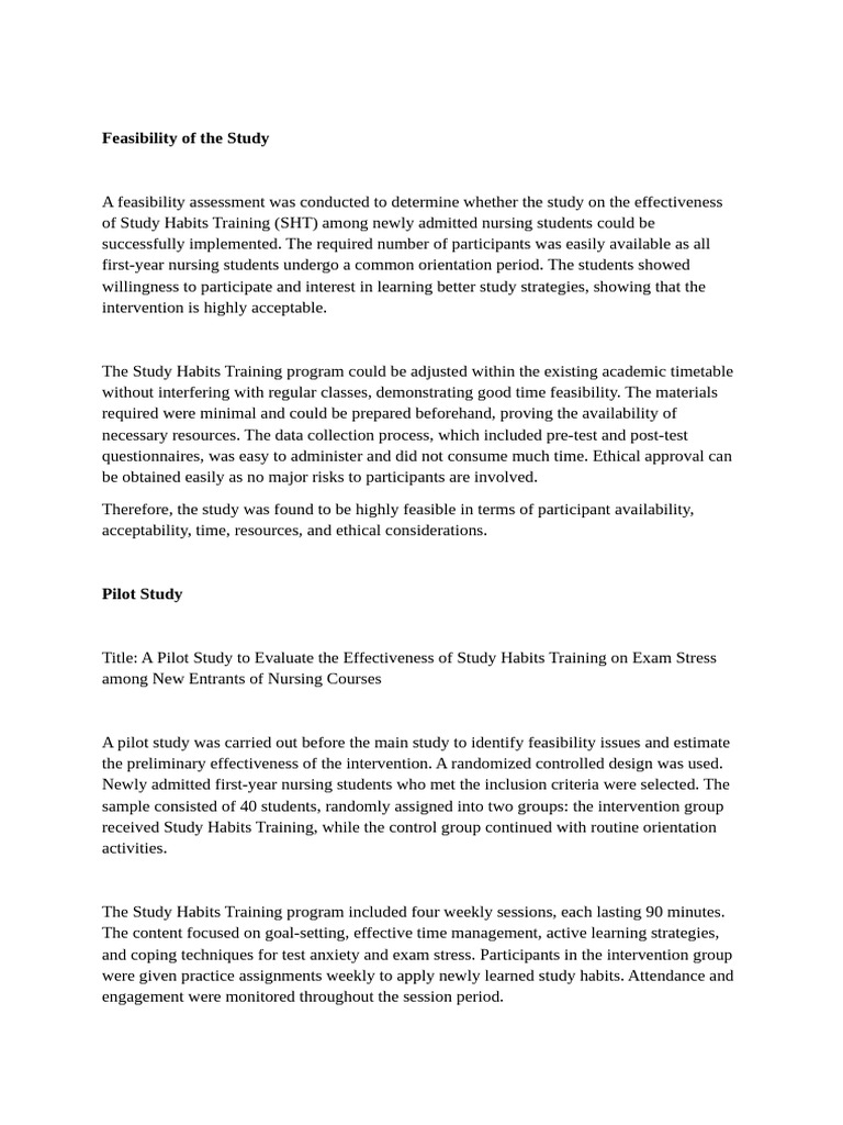 Feasibility and Pilot Study | PDF | Nursing | Psychology