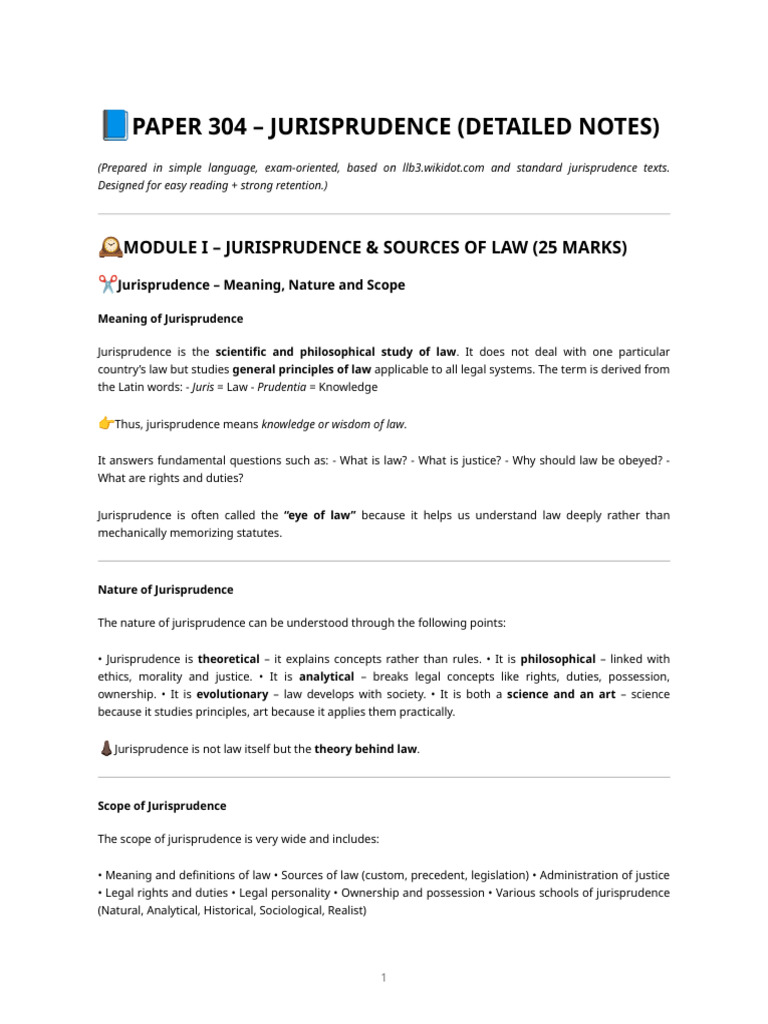 Jurisprudence Study Notes for Exams | PDF | Jurisprudence | Natural Law