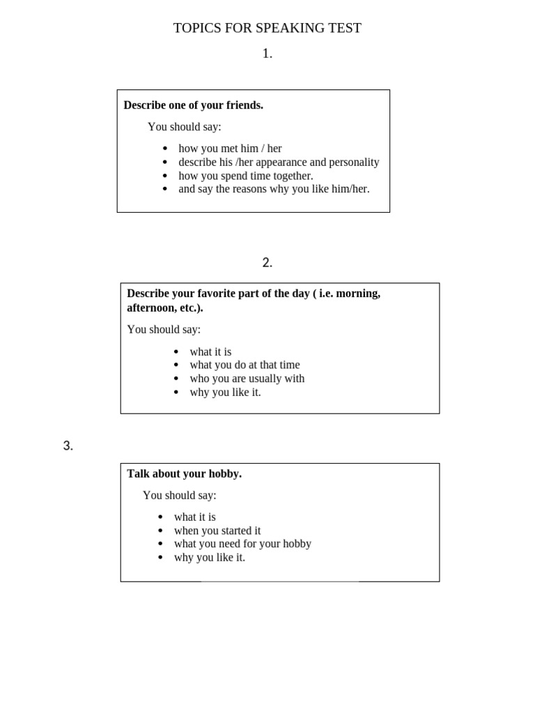 Speaking Test Topic Ideas | PDF