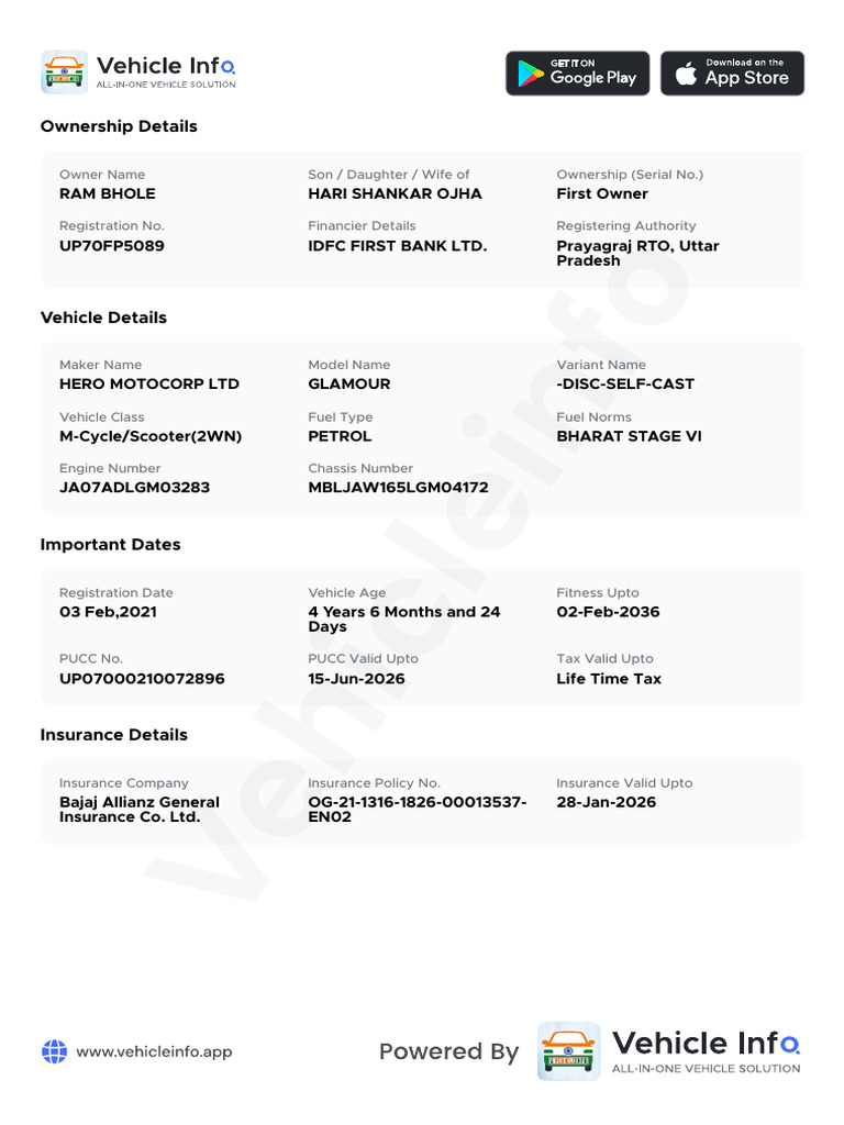 Vehicle Ownership and Details Report | PDF