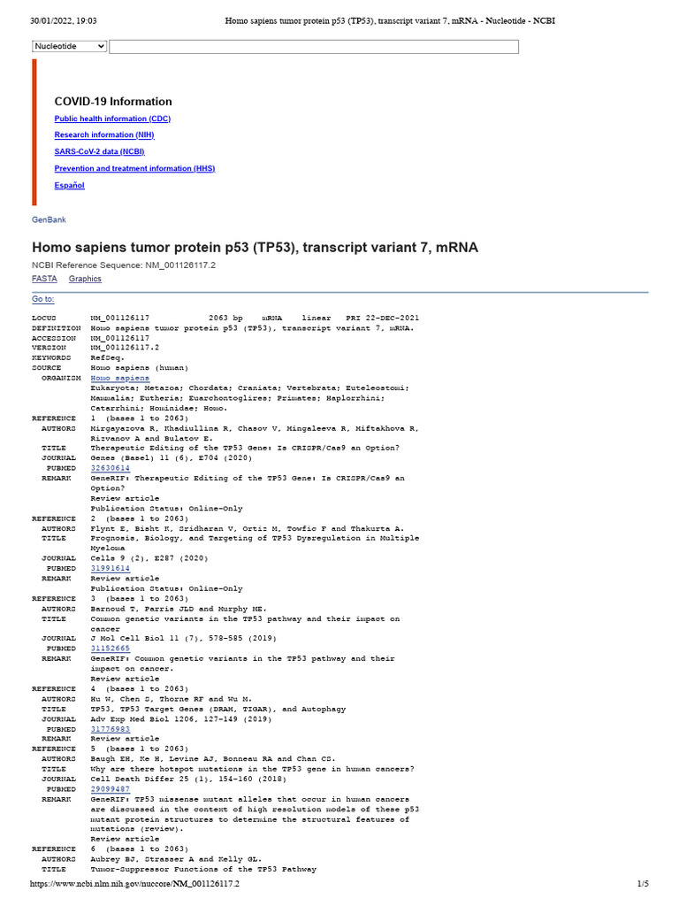 TP53 Transcript Variant 7 mRNA Data | PDF | P53 | Alternative Splicing