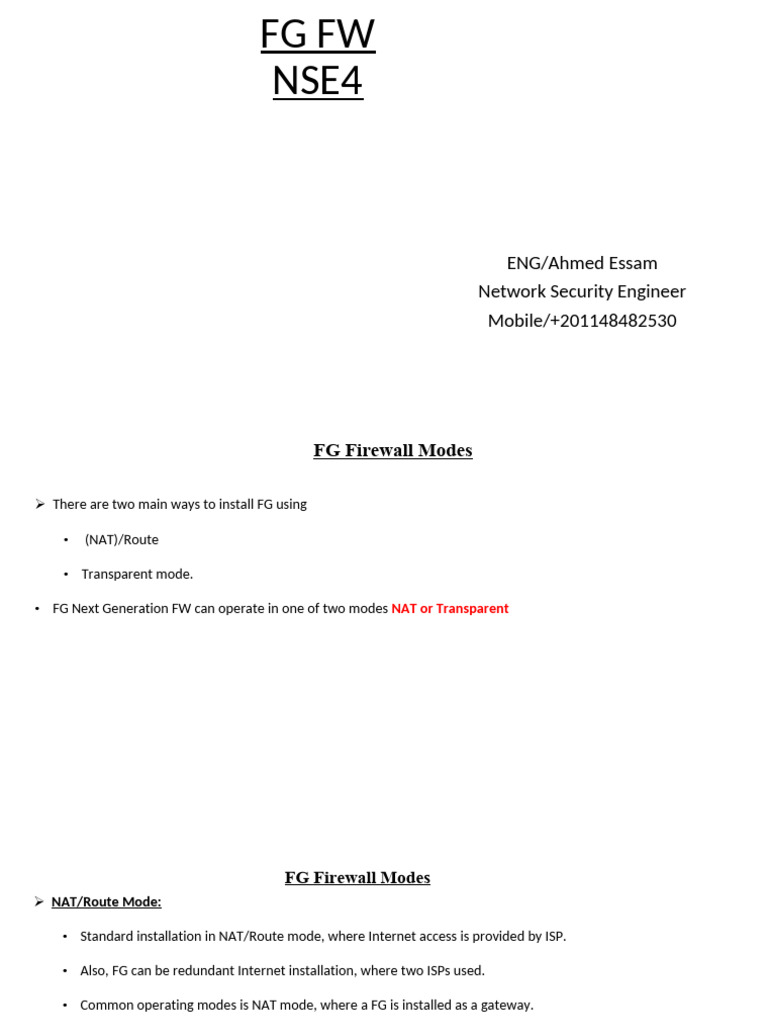 FG Firewall Modes: NAT vs Transparent | PDF | Computer Network ...