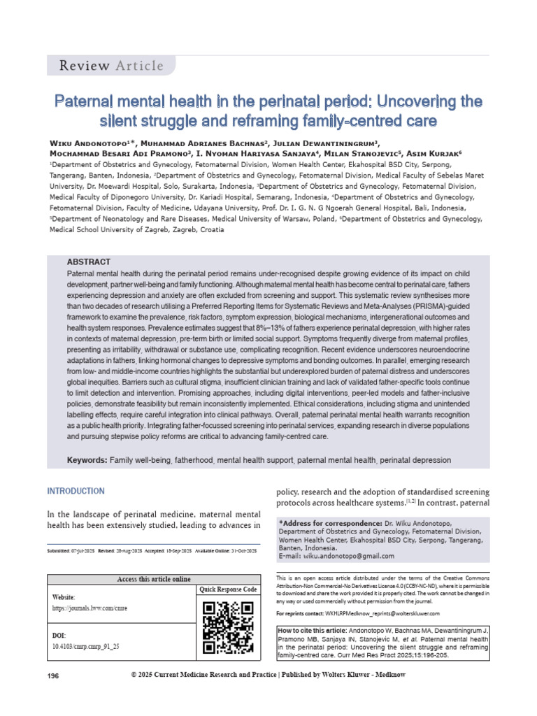 Paternal Mental Health in The Perinatal Period .7 | PDF | Mental Health ...