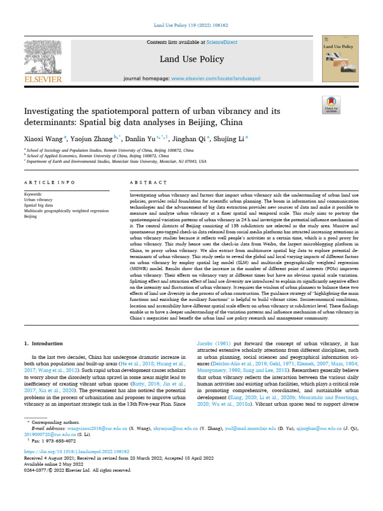 Investigating The Spatiotemporal Pattern of Urban Vibrancy and Its ...