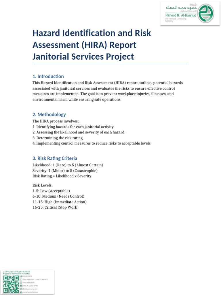 Hazard Identification and Risk Assessment (HIRA) Report | PDF | Hazards ...
