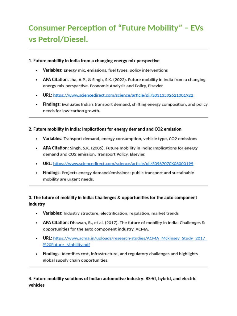 Consumer Perception of Future Mobility in India | PDF