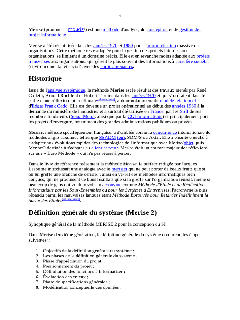 Méthode Merise : Analyse et Conception SI | PDF | Informatique ...