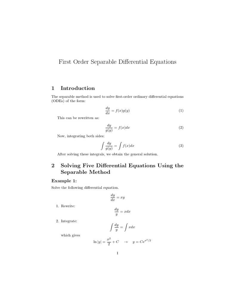 Solving First Order Separable ODEs | PDF | Differential Calculus ...