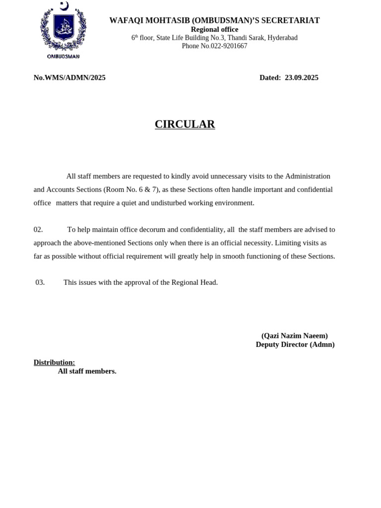 Staff Visit Guidelines for Admin Sections | PDF