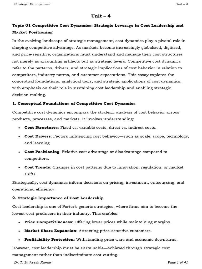 Competitive Cost Dynamics in Strategy | PDF | Strategic Management ...